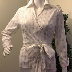 Ann Taylor LOFT Crisp White Wraparound Tie Top